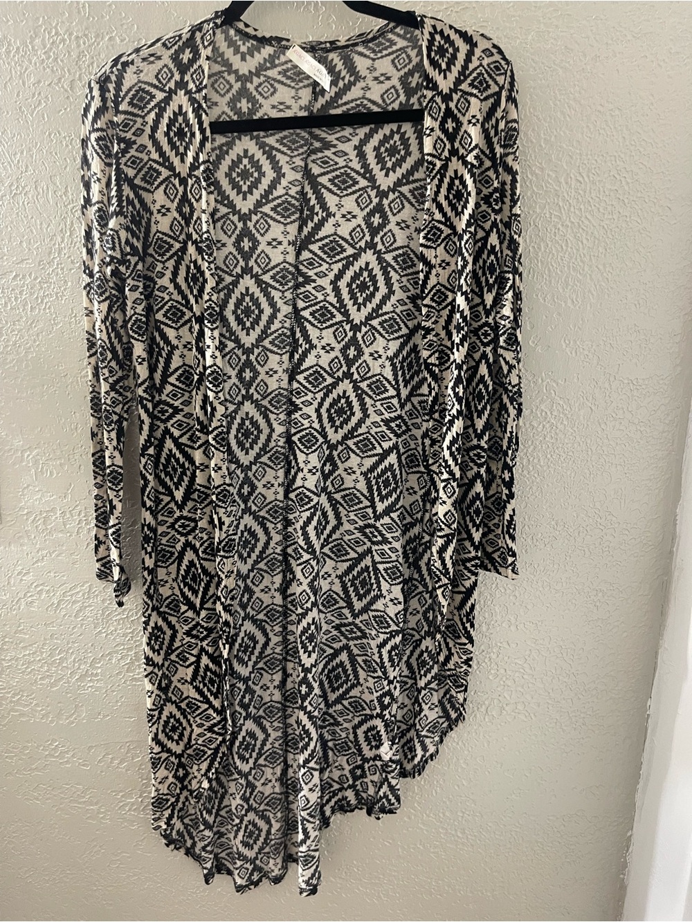 Y2K a'gaci Women’s Black & Cream Geometric Long Sleeve Open-Front Dress Small